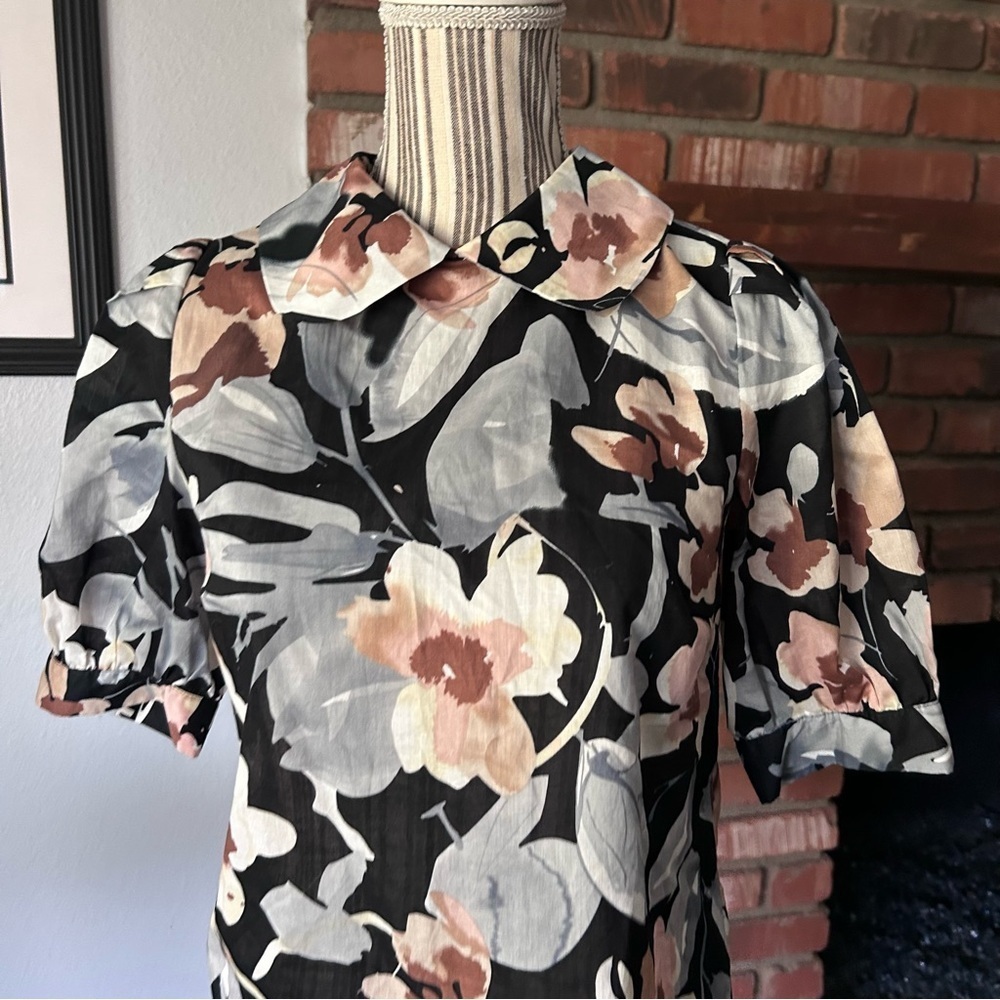 Archerie Peter Pan Collar Floral Print Cotton Blouse Sz 2 - Picture 2 of 8